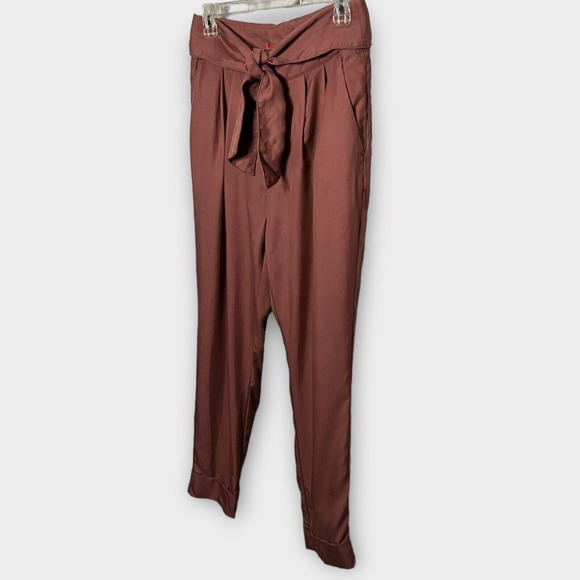 Anthropologie Cartonnier Kingsley Dusty Rose Tie Waist Pleat Front Pant Size 4 - Picture 3 of 11